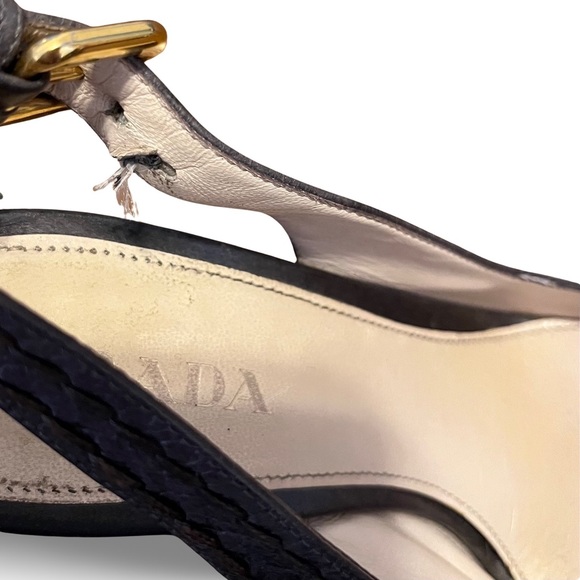 Prada Slingback Heels Gray with Stitching Detail Size EU 36.5 Made in Italy - Picture 11 of 11